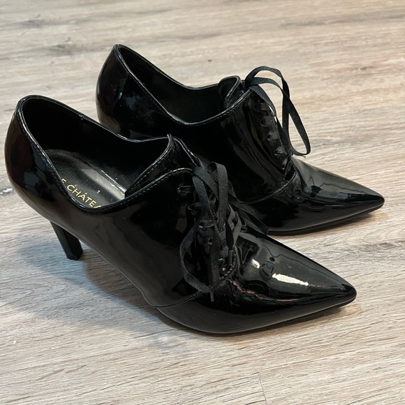Le Chateau Oxford Heels Black Faux Leather Size 39 - Picture 4 of 4
